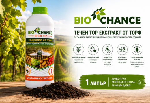 BIO CHANCE органичен хуминов биостимулант 1 литър за зеленчуци, овошки, лозници, ягоди, полски култури и домашни стопанства